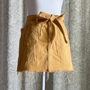 Pacsun Yellow Denim Tie Waist Raw Hem Boho Festival Mini Skirt Size 23"